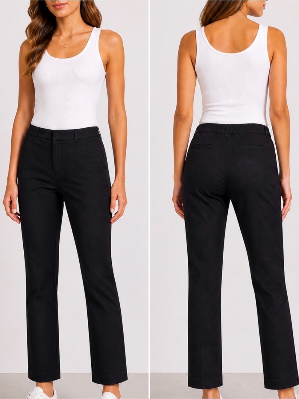 Worthington Black Slim Leg Dress Pants kick heel slit SZ 8P stretch zip clolsure